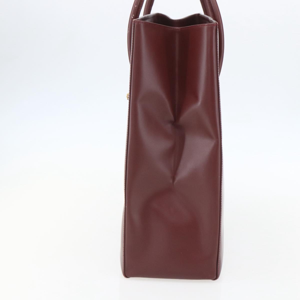 CARTIER Tote Bag Leather Bordeaux Gold Auth mr1623