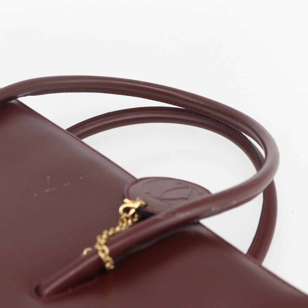 CARTIER Tote Bag Leather Bordeaux Gold Auth mr1623