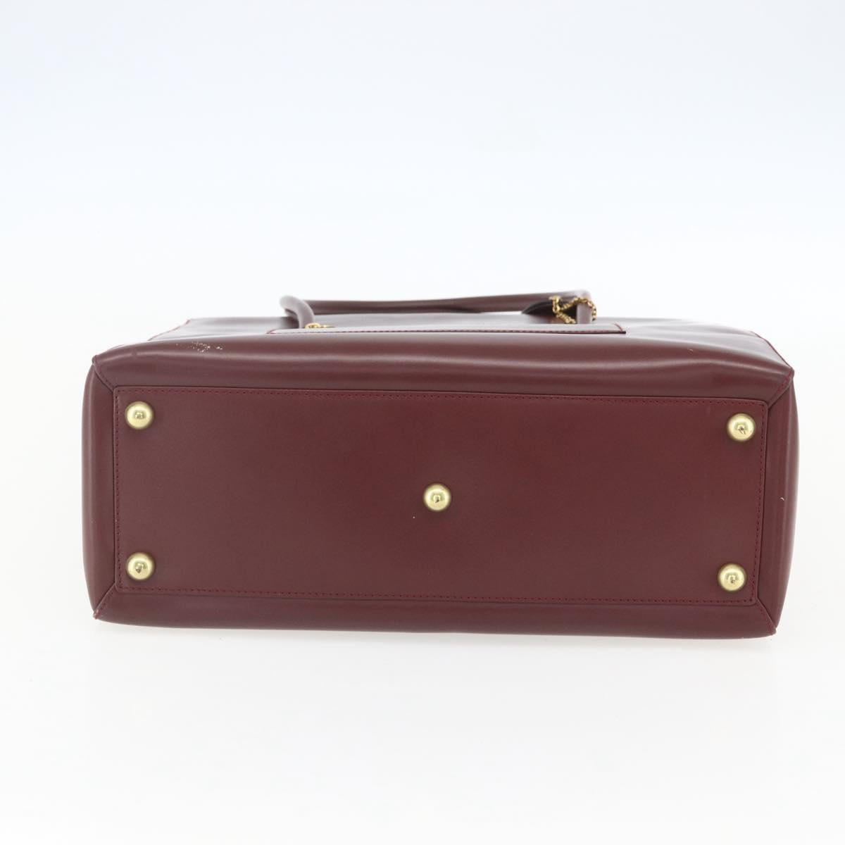 CARTIER Tote Bag Leather Bordeaux Gold Auth mr1623