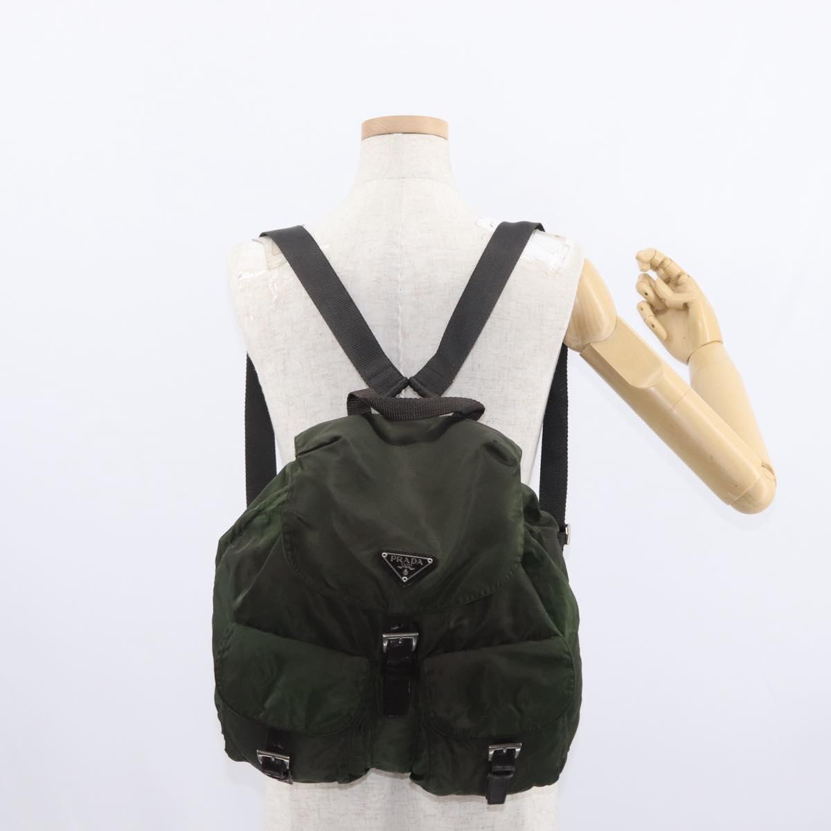 PRADA Backpack Nylon Khaki Silver Auth mr1625