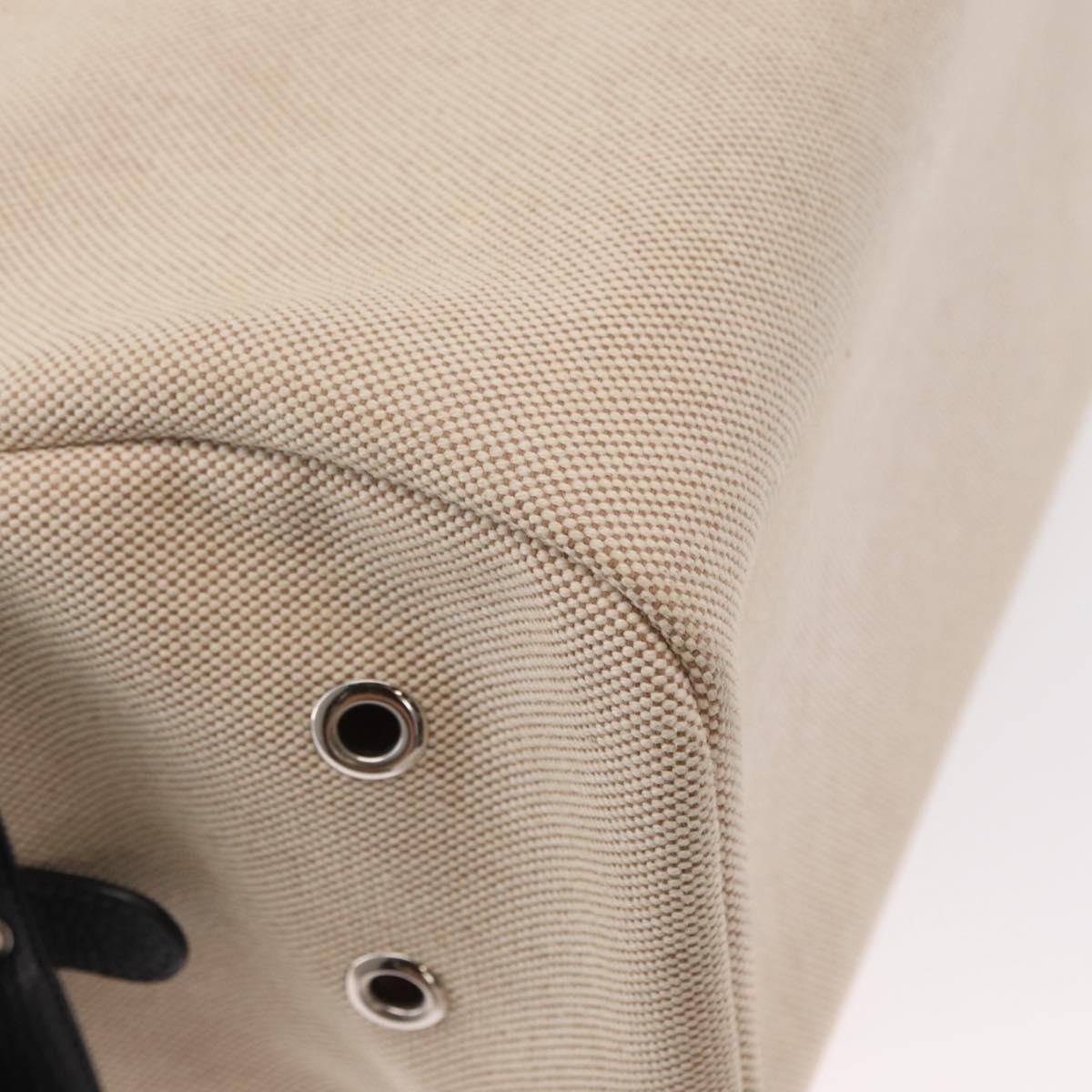 HERMES Pet Carry Bag Canvas Leather Beige Silver Auth mr1626