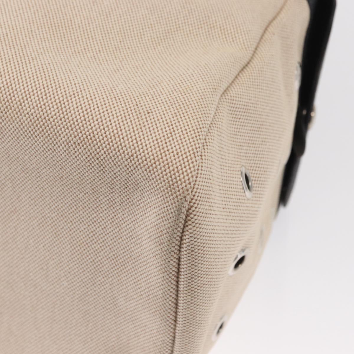 HERMES Pet Carry Bag Canvas Leather Beige Silver Auth mr1626