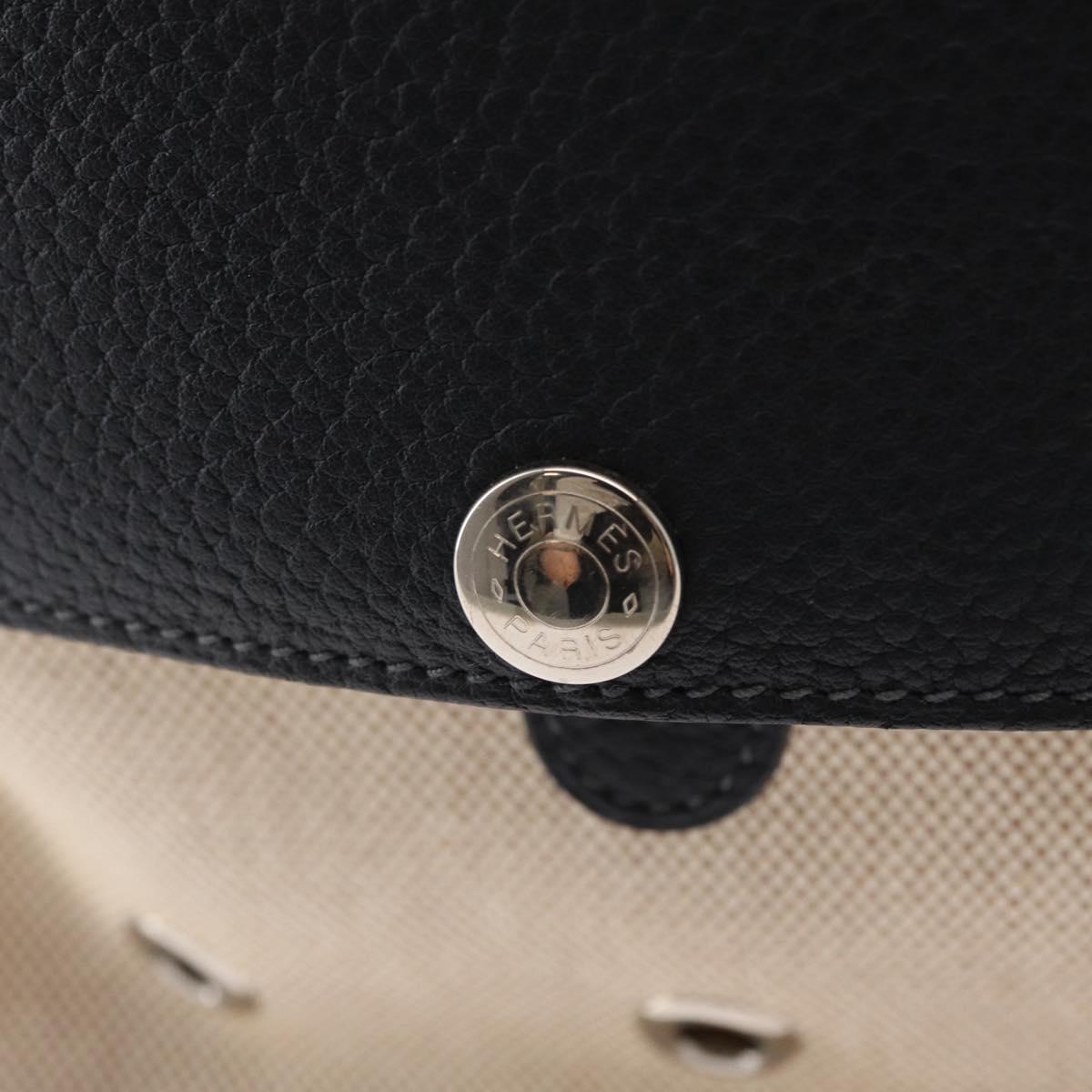 HERMES Pet Carry Bag Canvas Leather Beige Silver Auth mr1626