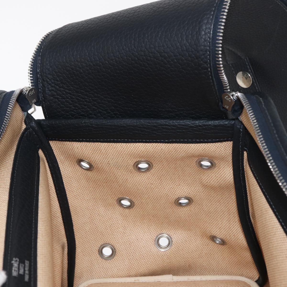 HERMES Pet Carry Bag Canvas Leather Beige Silver Auth mr1626