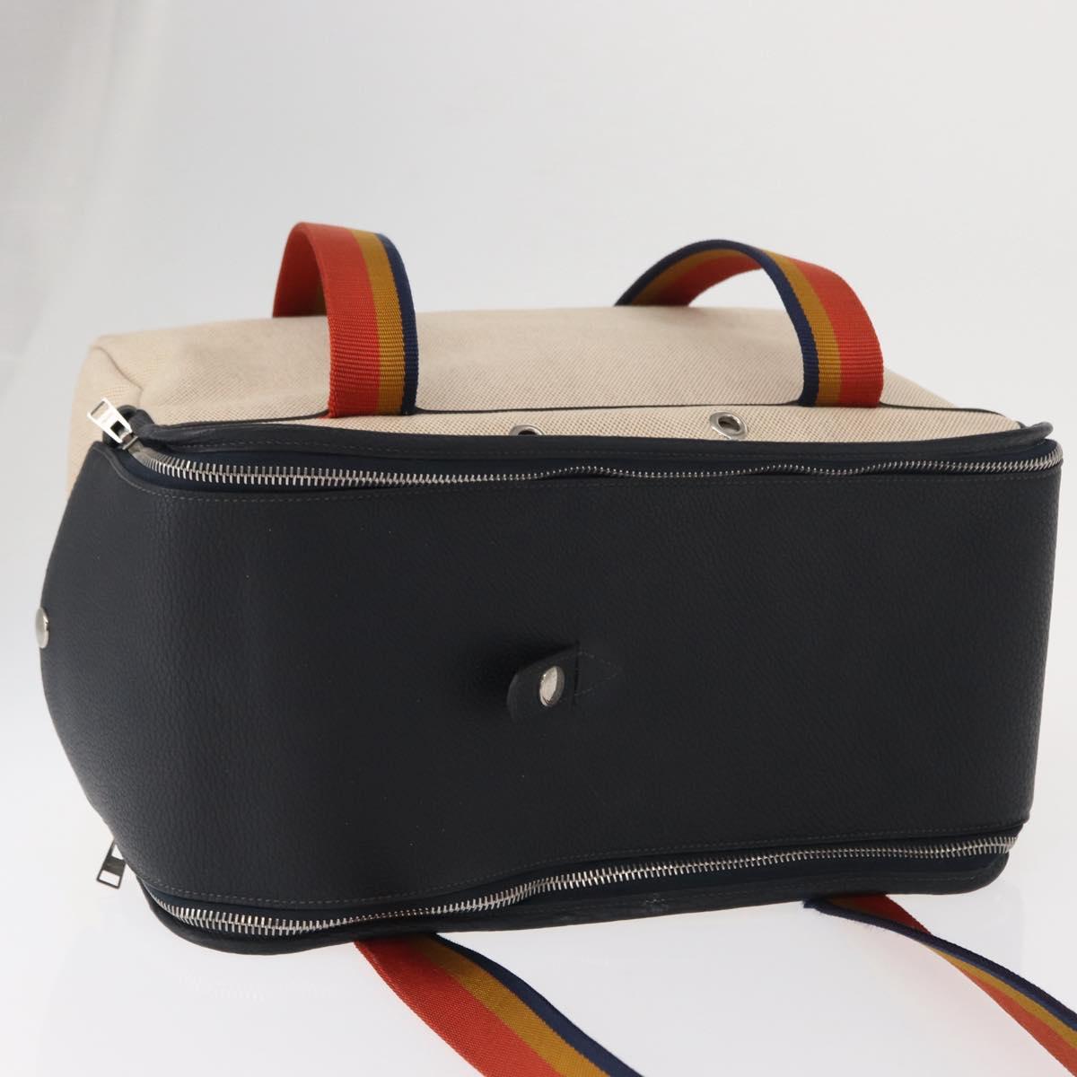 HERMES Pet Carry Bag Canvas Leather Beige Silver Auth mr1626