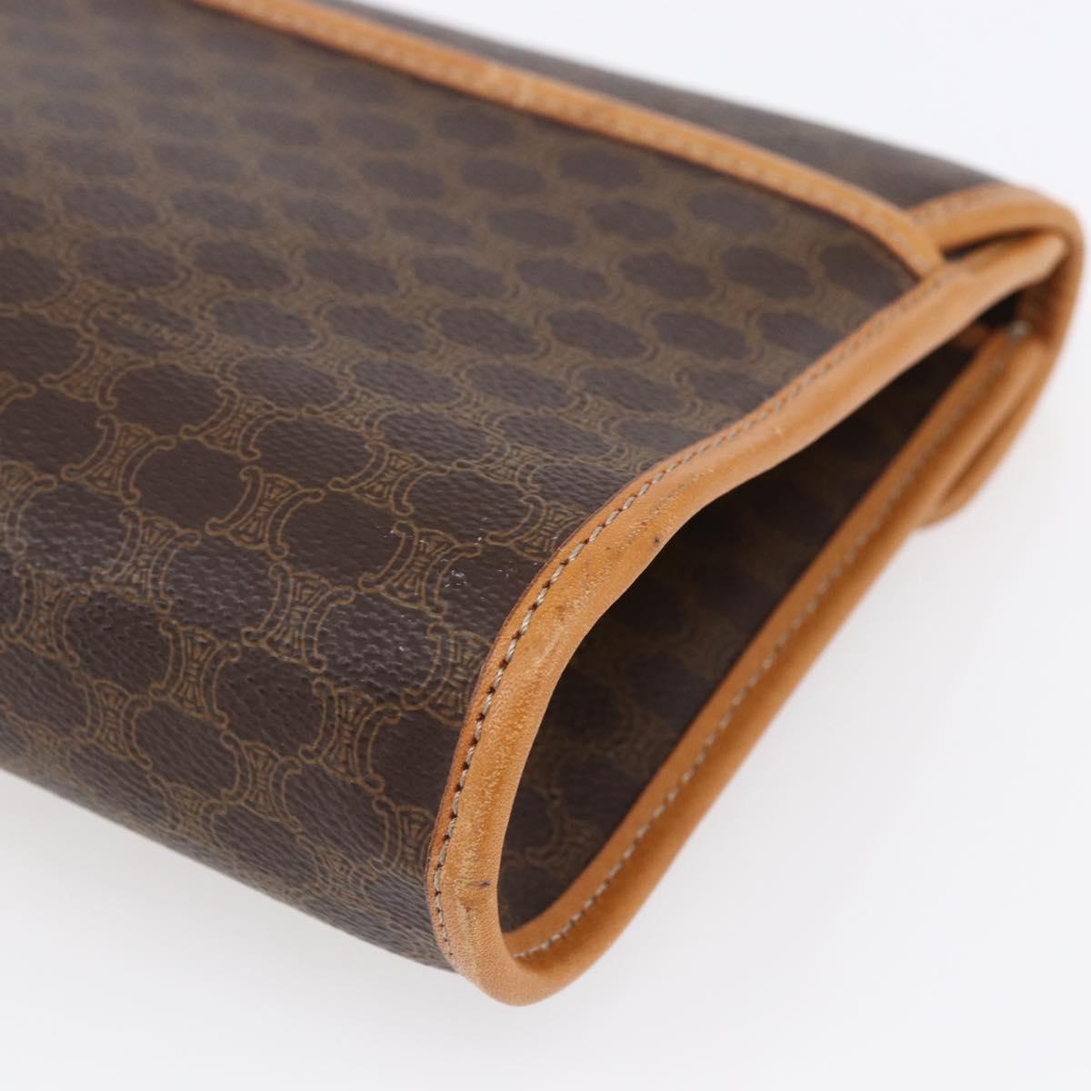 CELINE Macadam Canvas Clutch Bag PVC Leather Brown Gold Auth mr1627