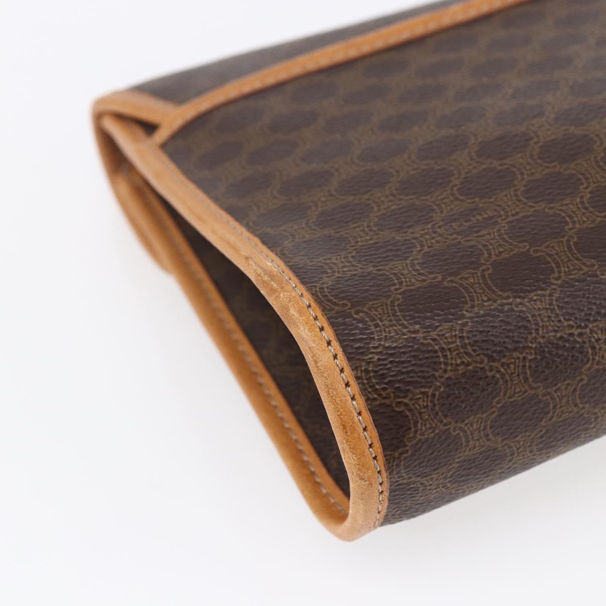 CELINE Macadam Canvas Clutch Bag PVC Leather Brown Gold Auth mr1627