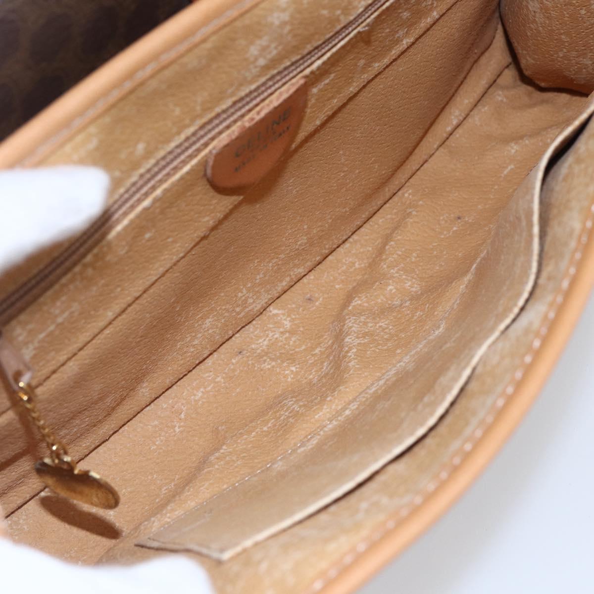 CELINE Macadam Canvas Clutch Bag PVC Leather Brown Gold Auth mr1627