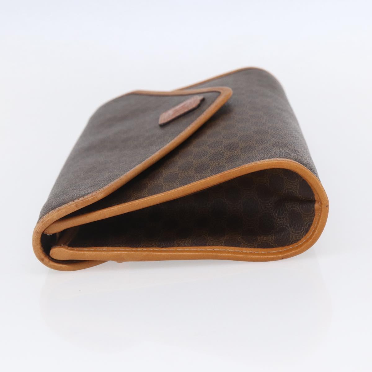 CELINE Macadam Canvas Clutch Bag PVC Leather Brown Gold Auth mr1627