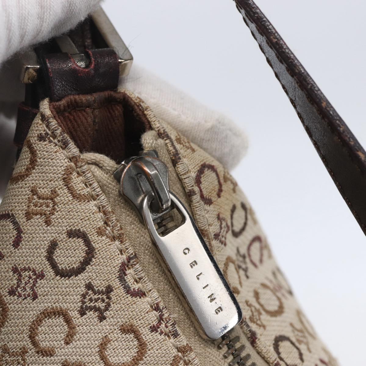 CELINE C Macadam Canvas Accessory Pouch Beige Silver Auth mr1628