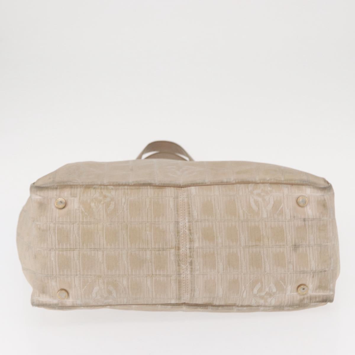 CHANEL New Travel Line Hand Bag Nylon Beige Gold CC Auth mr1630