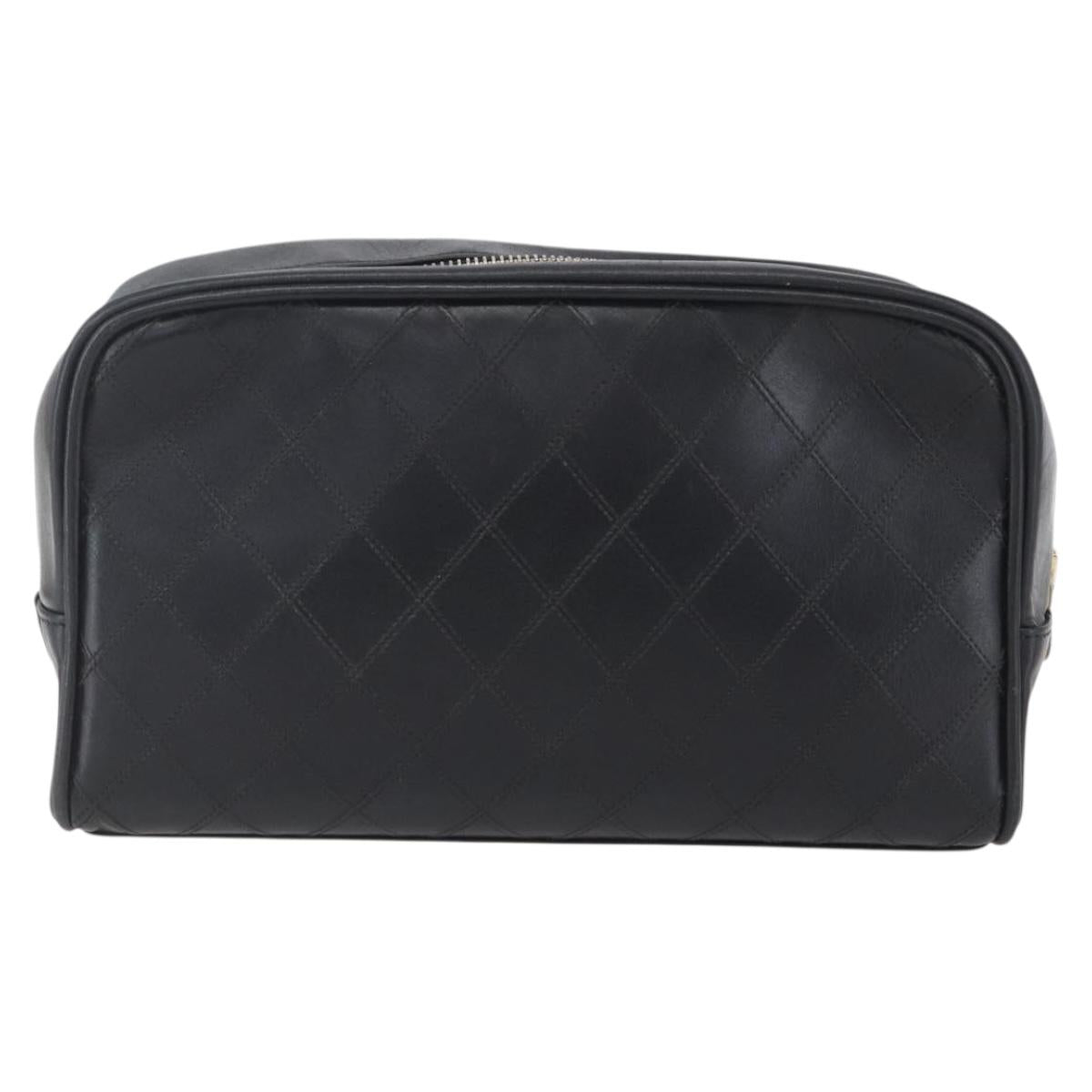 CHANEL Bicolore Pouch Patent leather Black Gold CC Auth mr1631