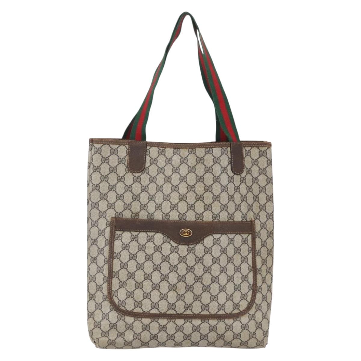 GUCCI GG Supreme Web Sherry Line Tote Bag PVC Beige Auth mr1634