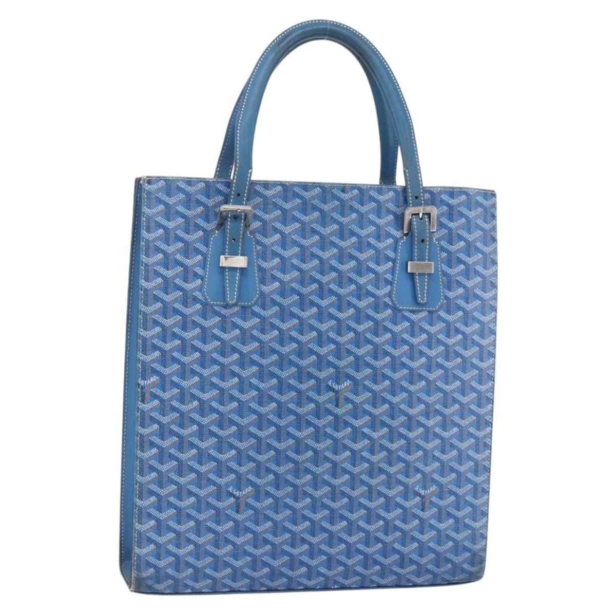 GOYARD Herringbone COMOR GM Tote Bag PVC Canvas Blue Silver Auth mr1635