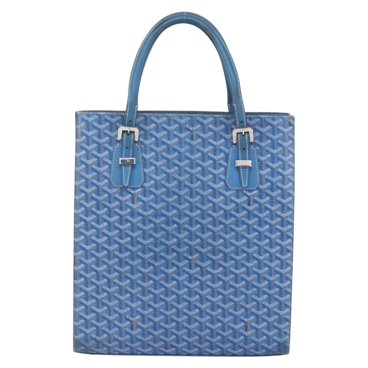 GOYARD Herringbone COMOR GM Tote Bag PVC Canvas Blue Silver Auth mr1635