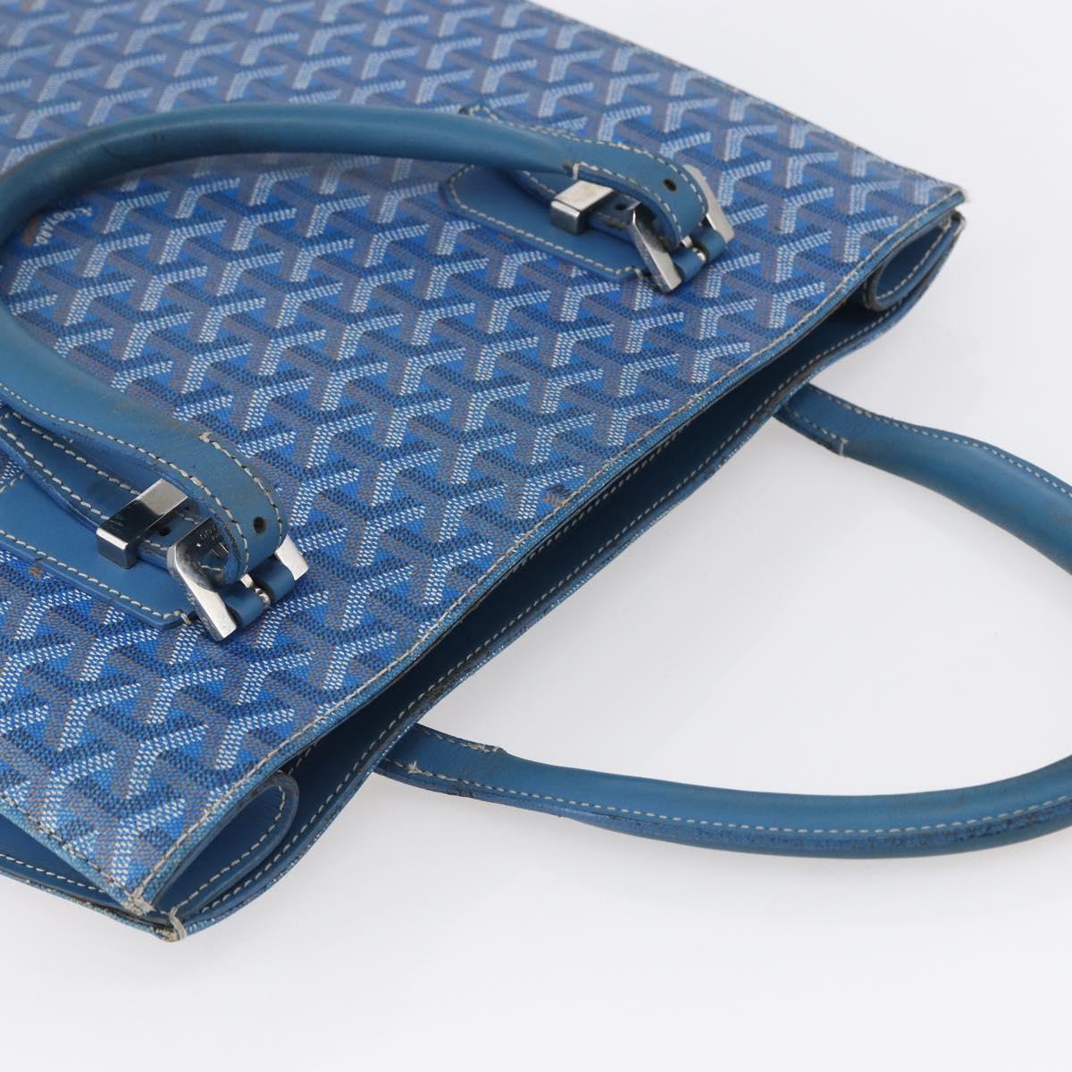 GOYARD Herringbone COMOR GM Tote Bag PVC Canvas Blue Silver Auth mr1635