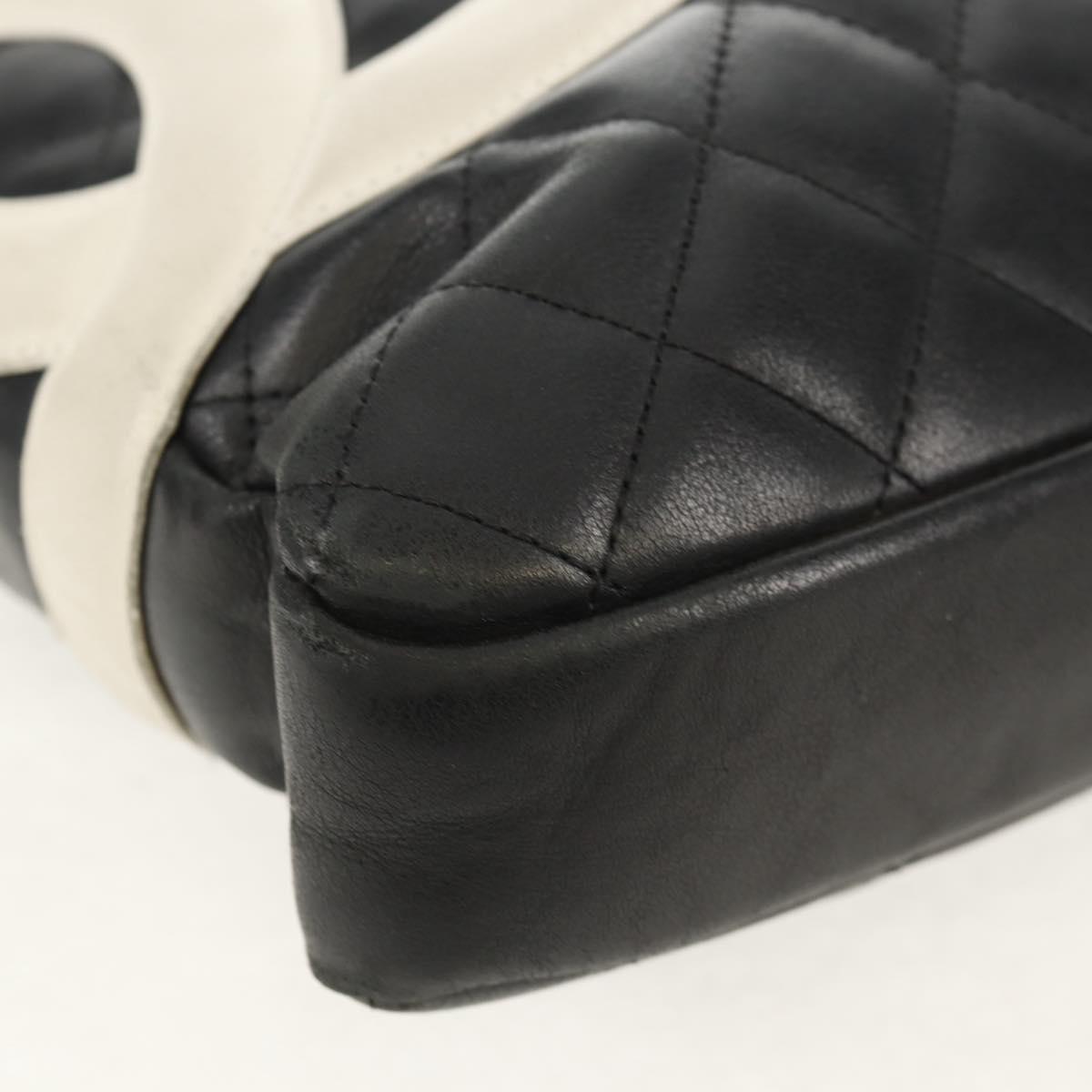 CHANEL Cambon Line Shoulder Bag Leather Black Silver CC Auth mr1637A