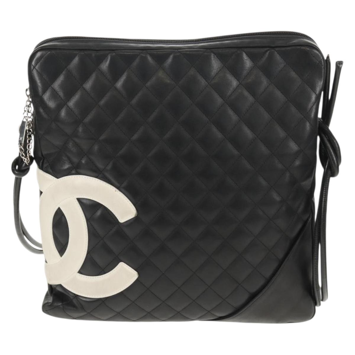 CHANEL Cambon Line Shoulder Bag Leather Black Silver CC Auth mr1637A