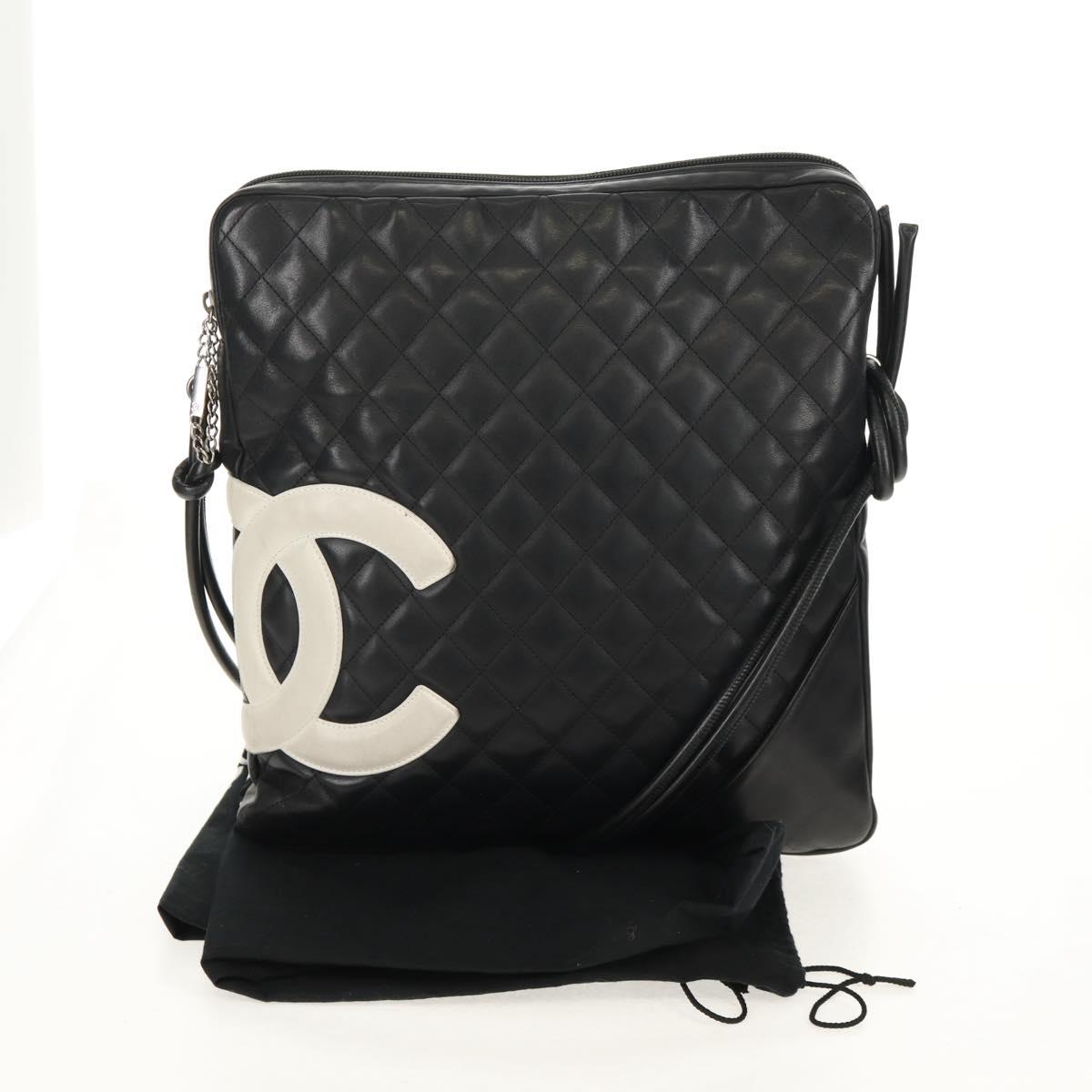 CHANEL Cambon Line Shoulder Bag Leather Black Silver CC Auth mr1637A