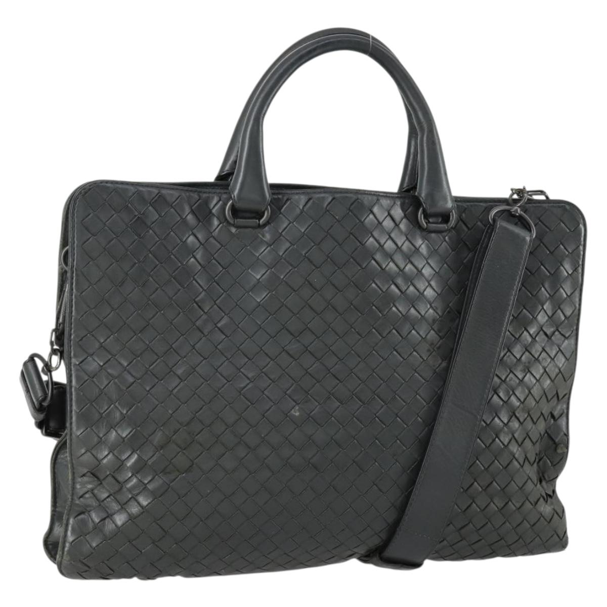 BOTTEGA VENETA INTRECCIATO Hand Bag Leather 2way Gray Auth mr1639