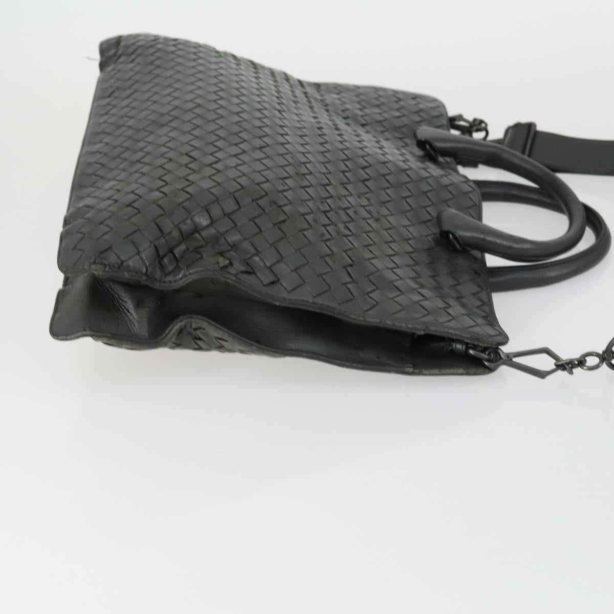 BOTTEGA VENETA INTRECCIATO Hand Bag Leather 2way Gray Auth mr1639