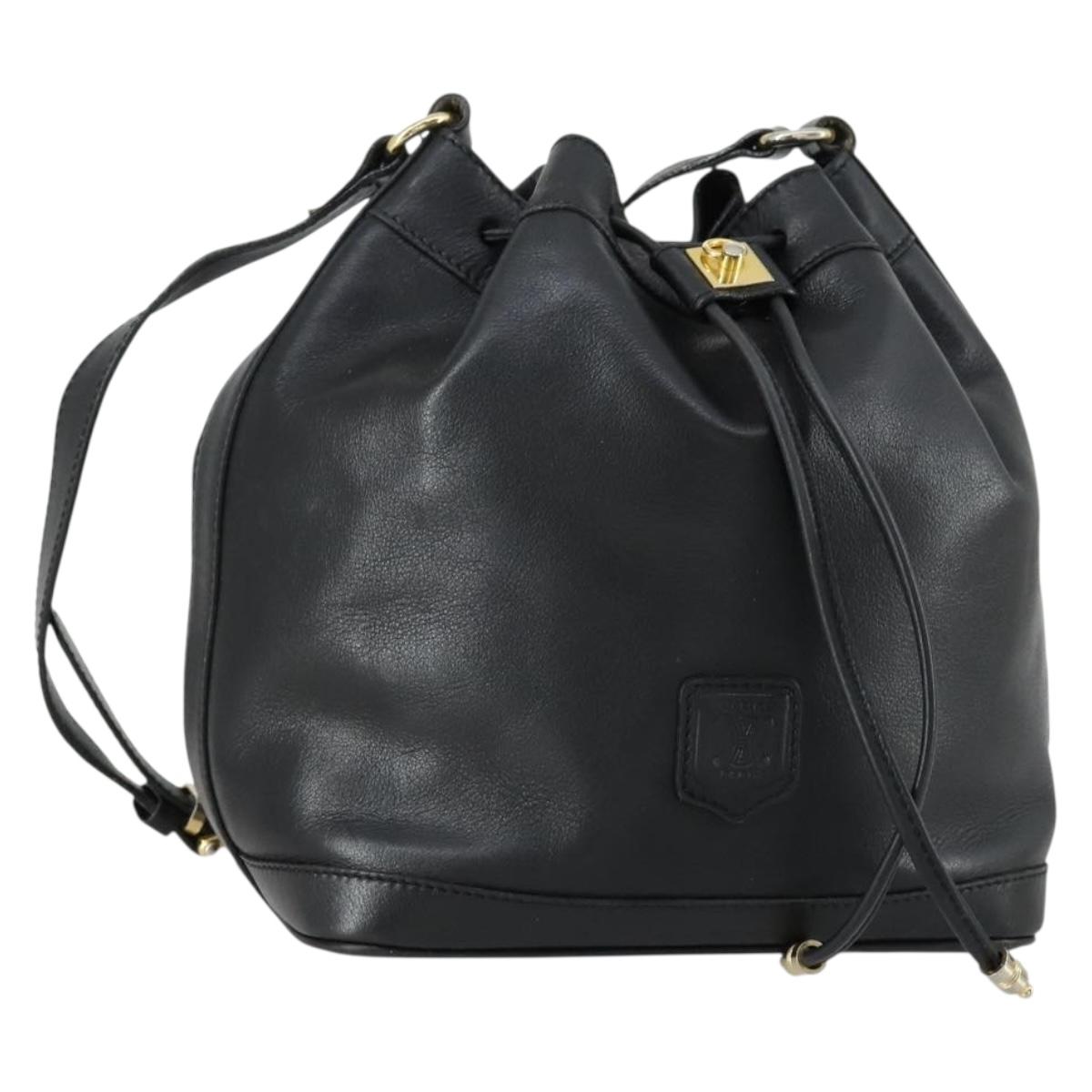 CELINE Shoulder Bag Leather Black Gold Auth mr1642