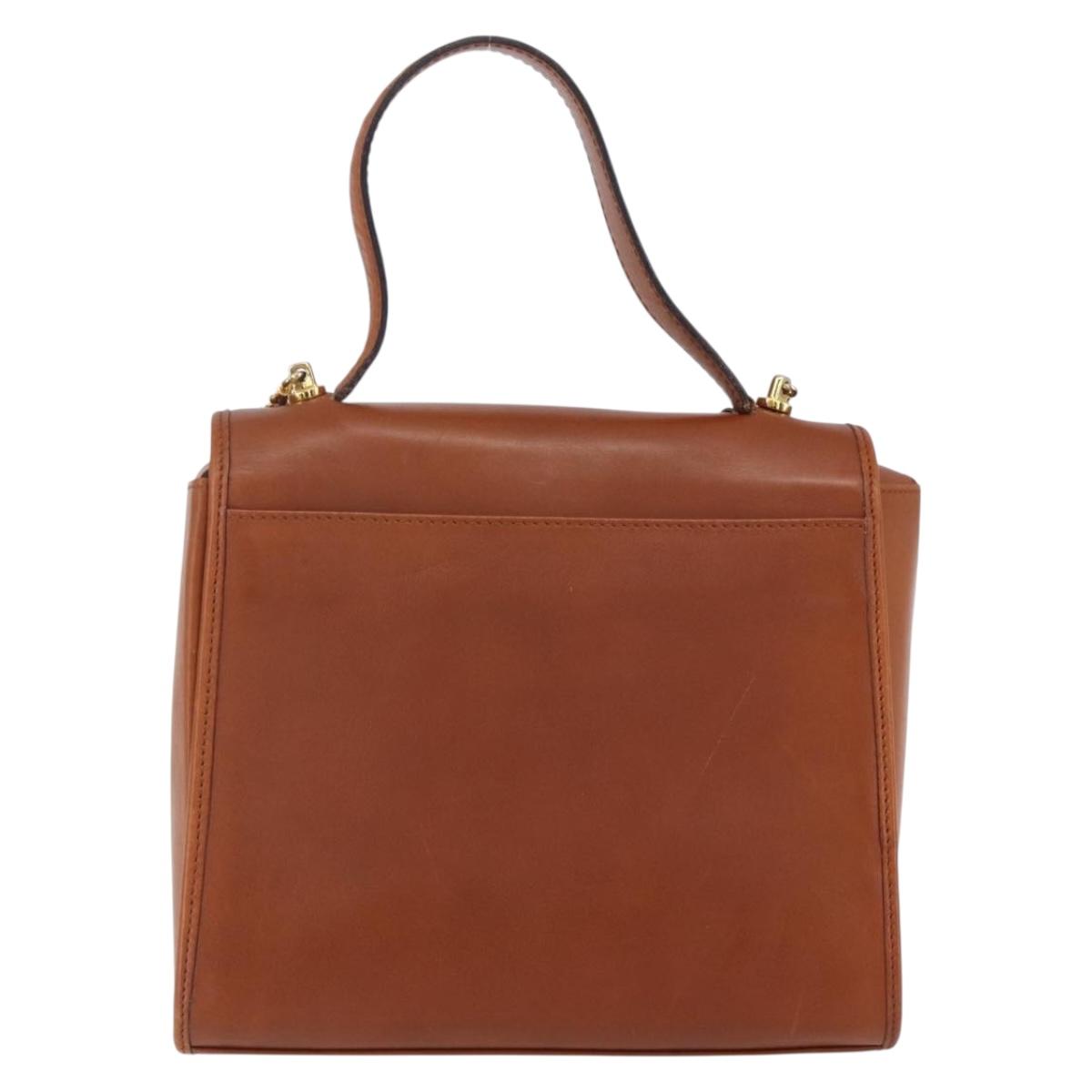 CELINE Hand Bag Leather 2way Brown gold Auth mr1643