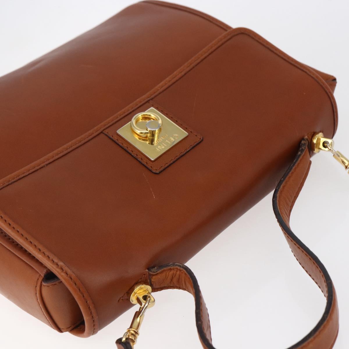 CELINE Hand Bag Leather 2way Brown gold Auth mr1643