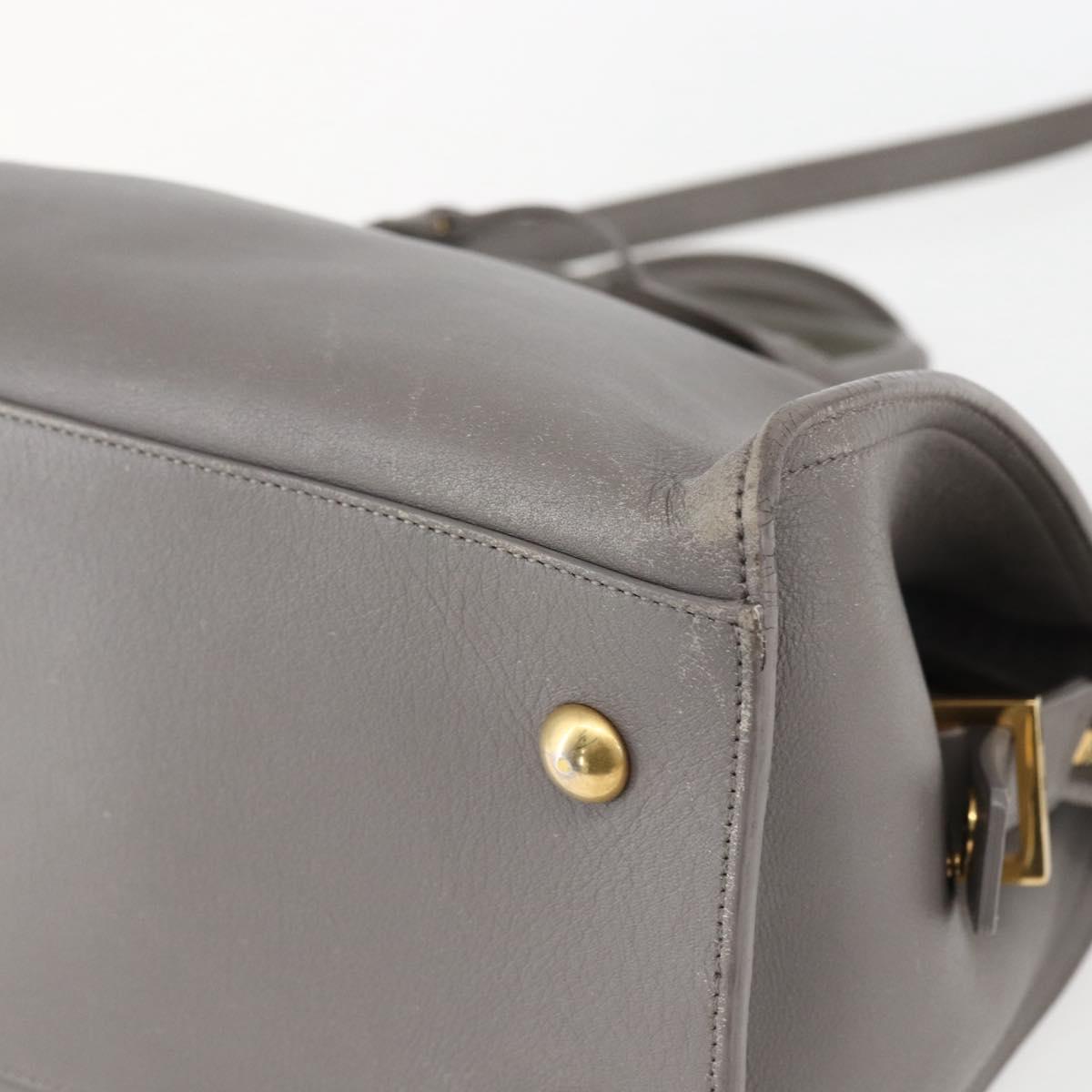 SAINT LAURENT Petit Cabas Hand Bag Leather 2way Gray Gold Auth mr1644