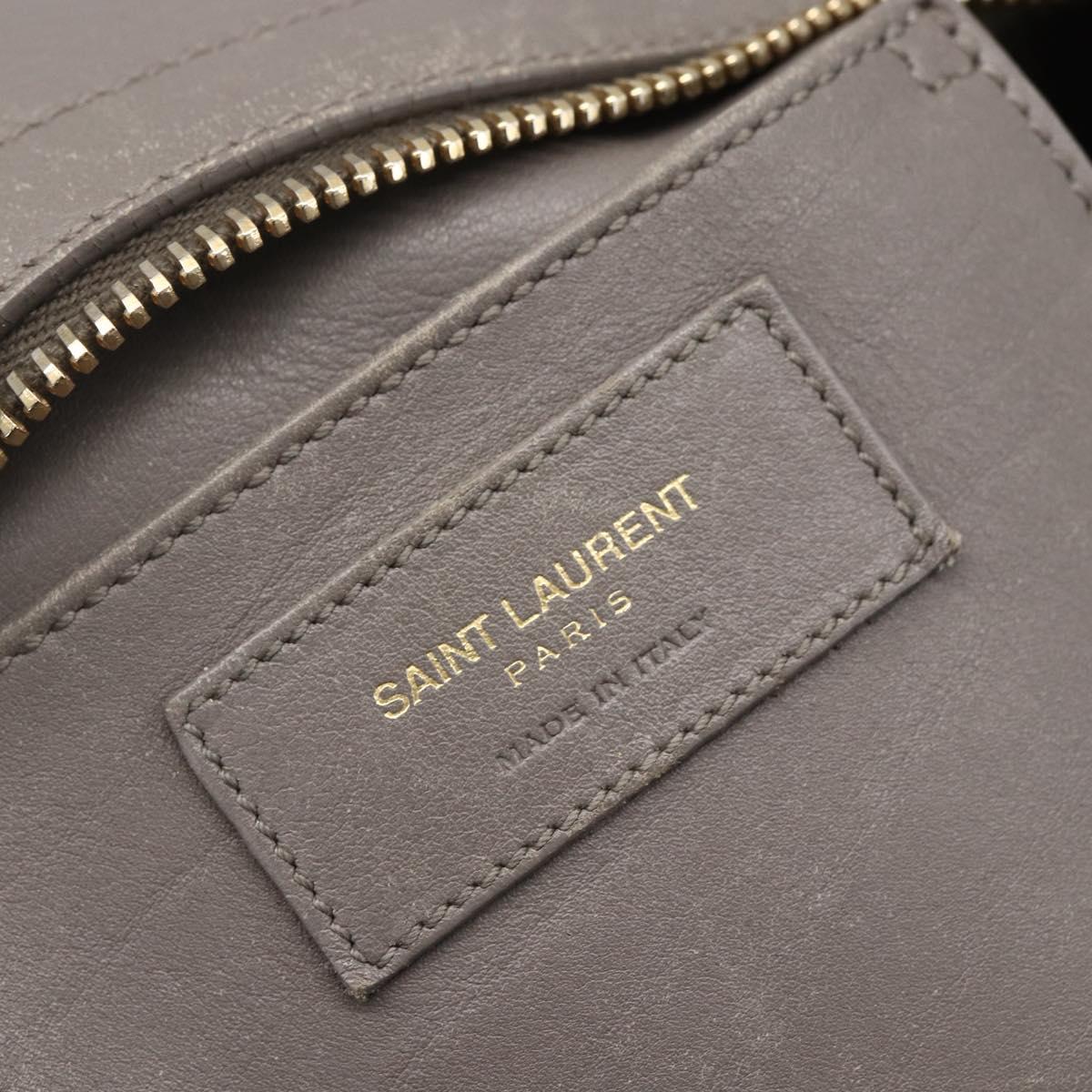 SAINT LAURENT Petit Cabas Hand Bag Leather 2way Gray Gold Auth mr1644