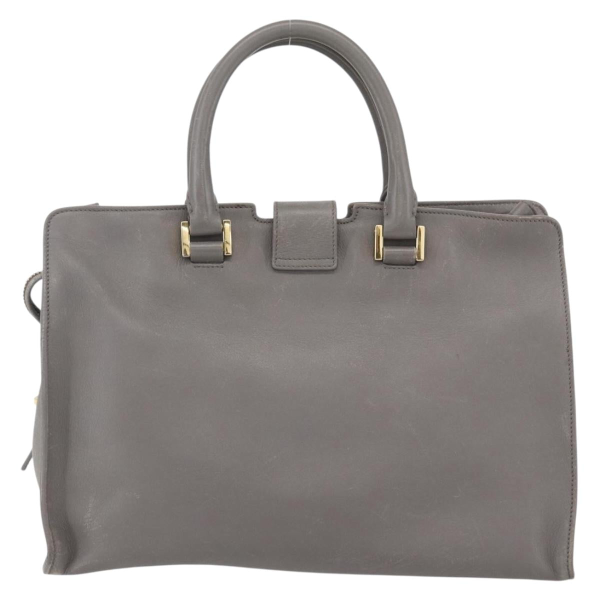 SAINT LAURENT Petit Cabas Hand Bag Leather 2way Gray Gold Auth mr1644