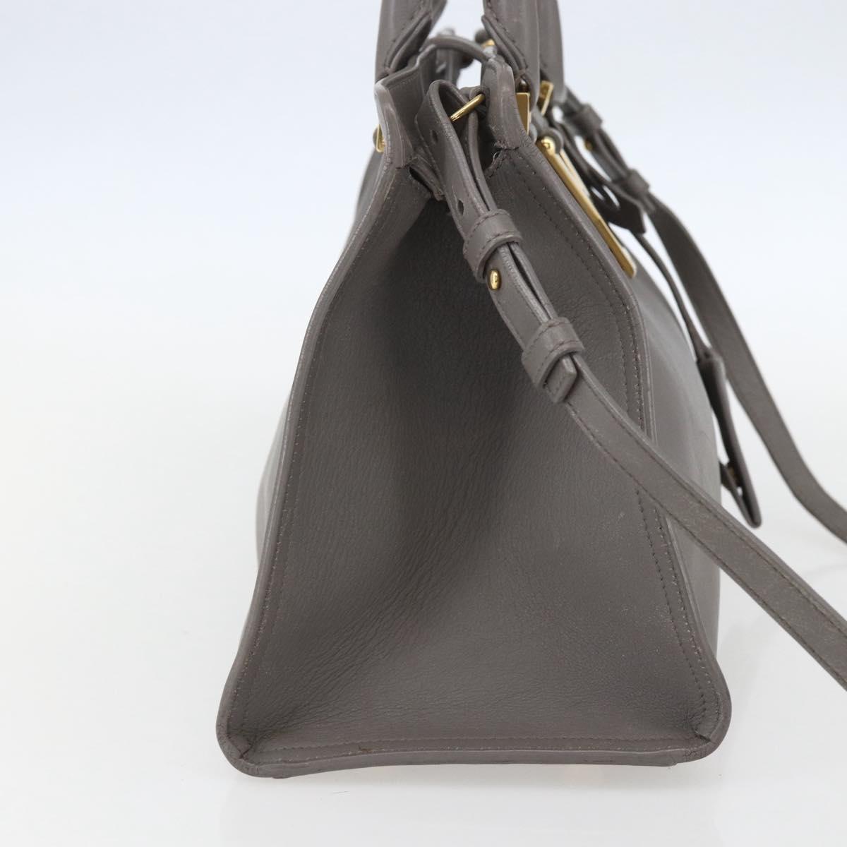 SAINT LAURENT Petit Cabas Hand Bag Leather 2way Gray Gold Auth mr1644