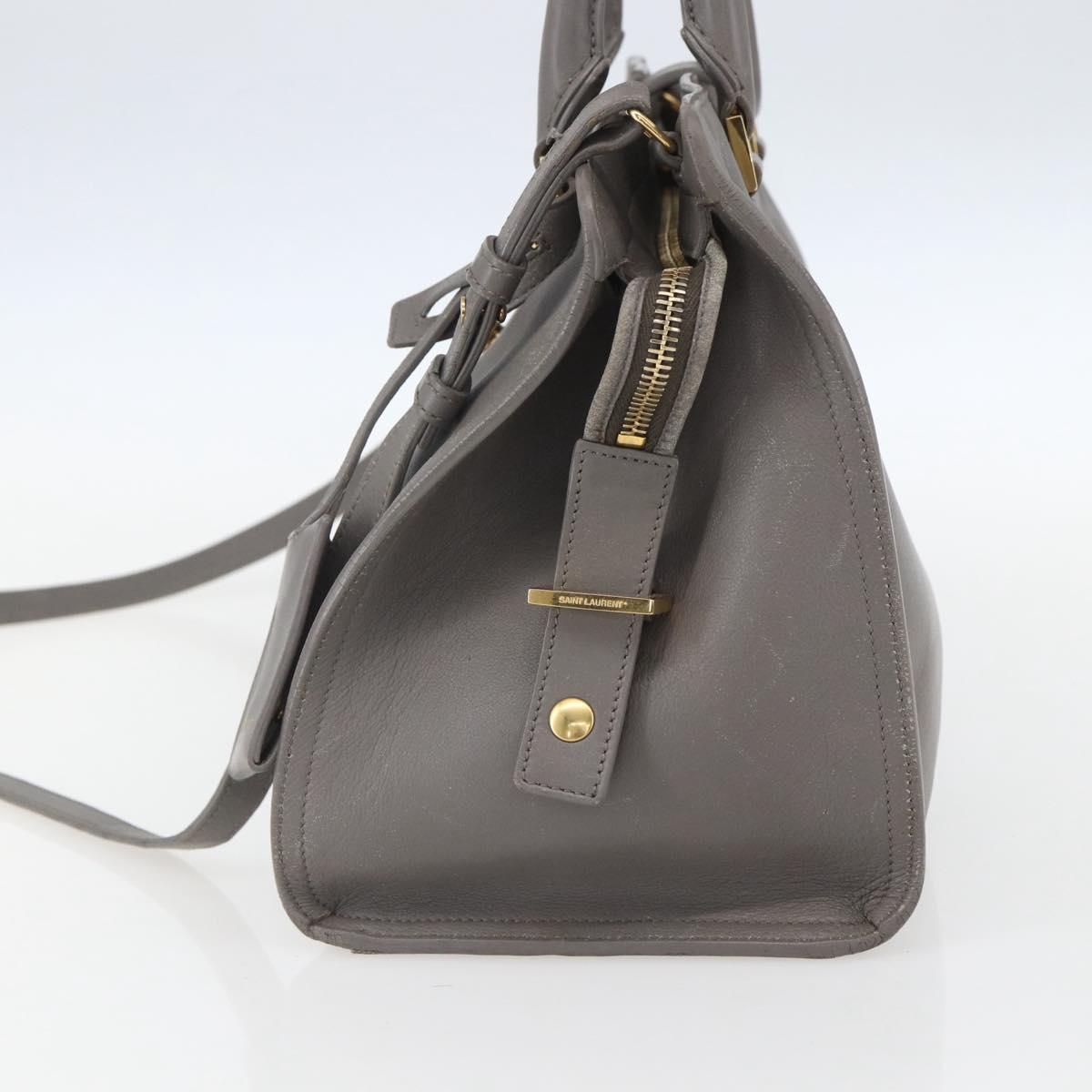 SAINT LAURENT Petit Cabas Hand Bag Leather 2way Gray Gold Auth mr1644