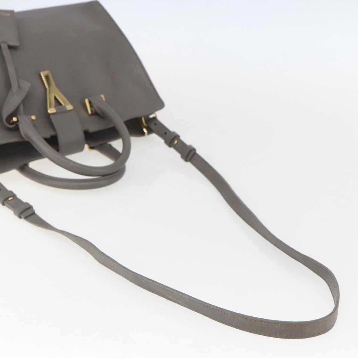 SAINT LAURENT Petit Cabas Hand Bag Leather 2way Gray Gold Auth mr1644