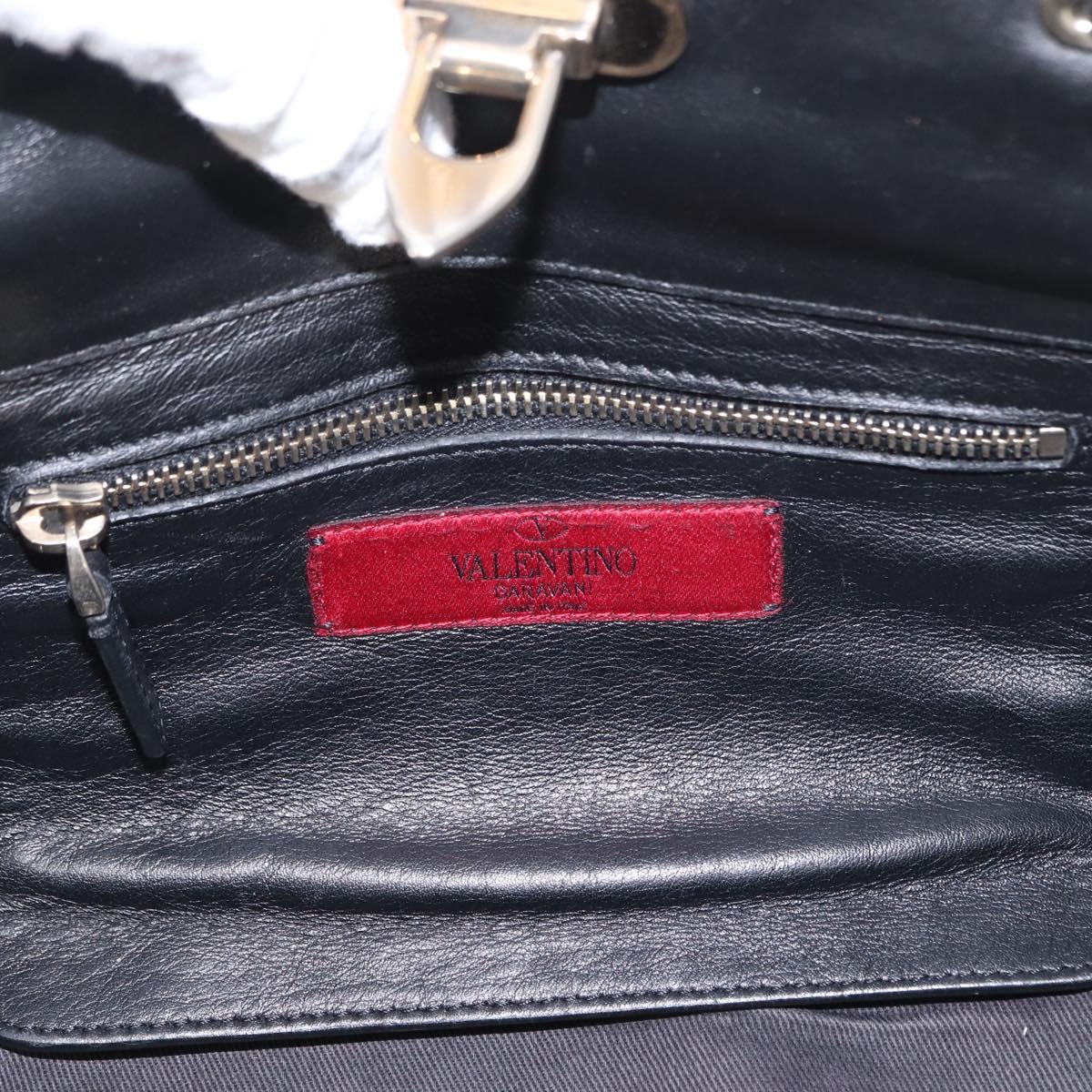 VALENTINO Studs Tote Bag Leather 2way Black Gold Silver Auth mr1645