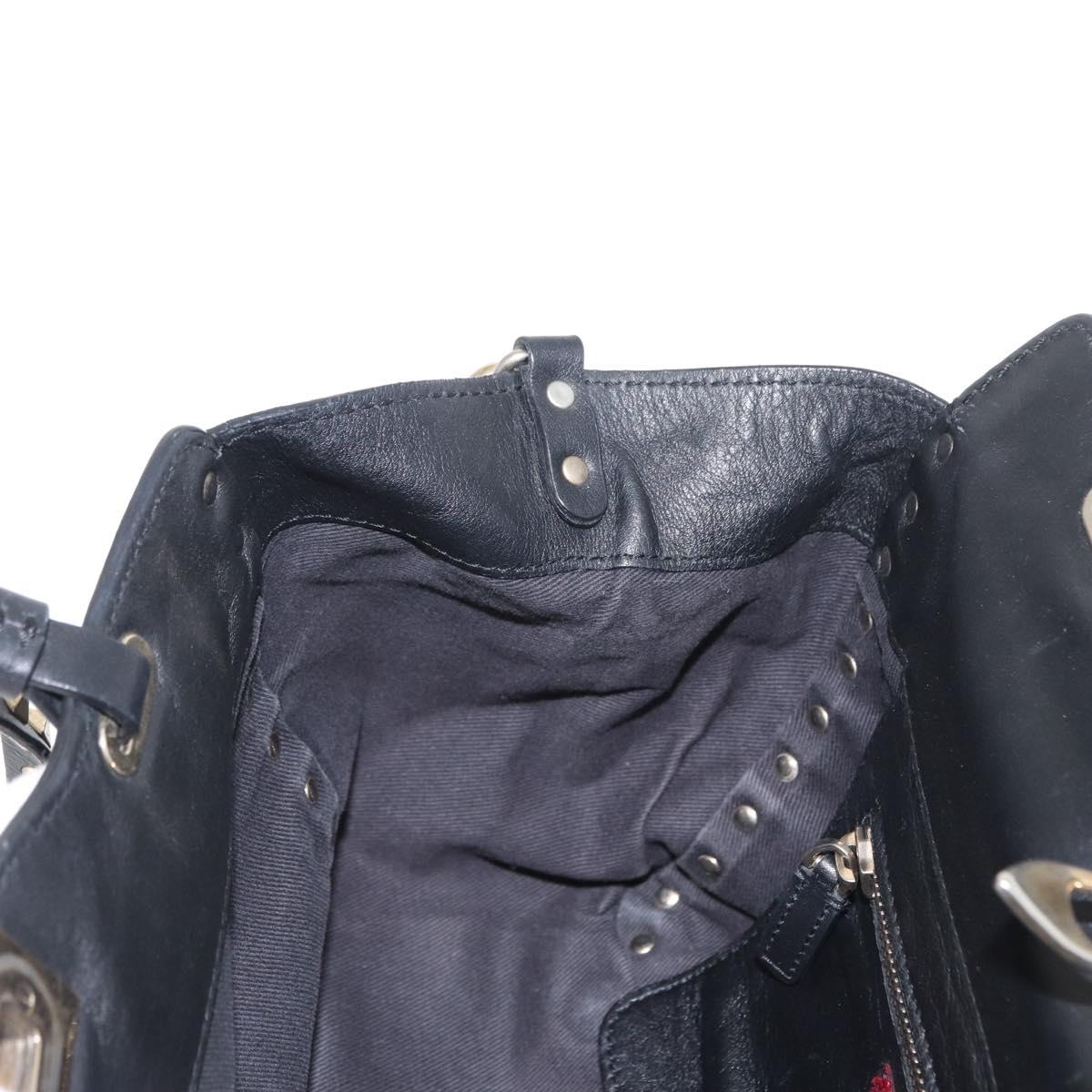 VALENTINO Studs Tote Bag Leather 2way Black Gold Silver Auth mr1645