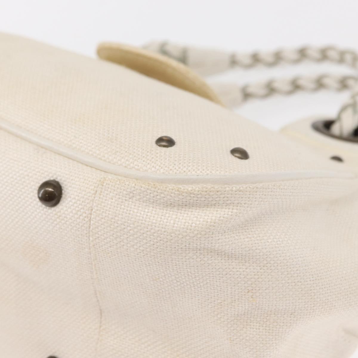 Chloe Hand Bag Canvas Leather White Auth mr1648