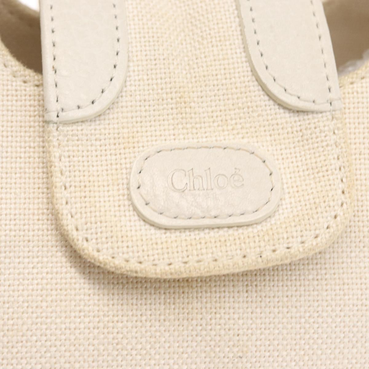 Chloe Hand Bag Canvas Leather White Auth mr1648