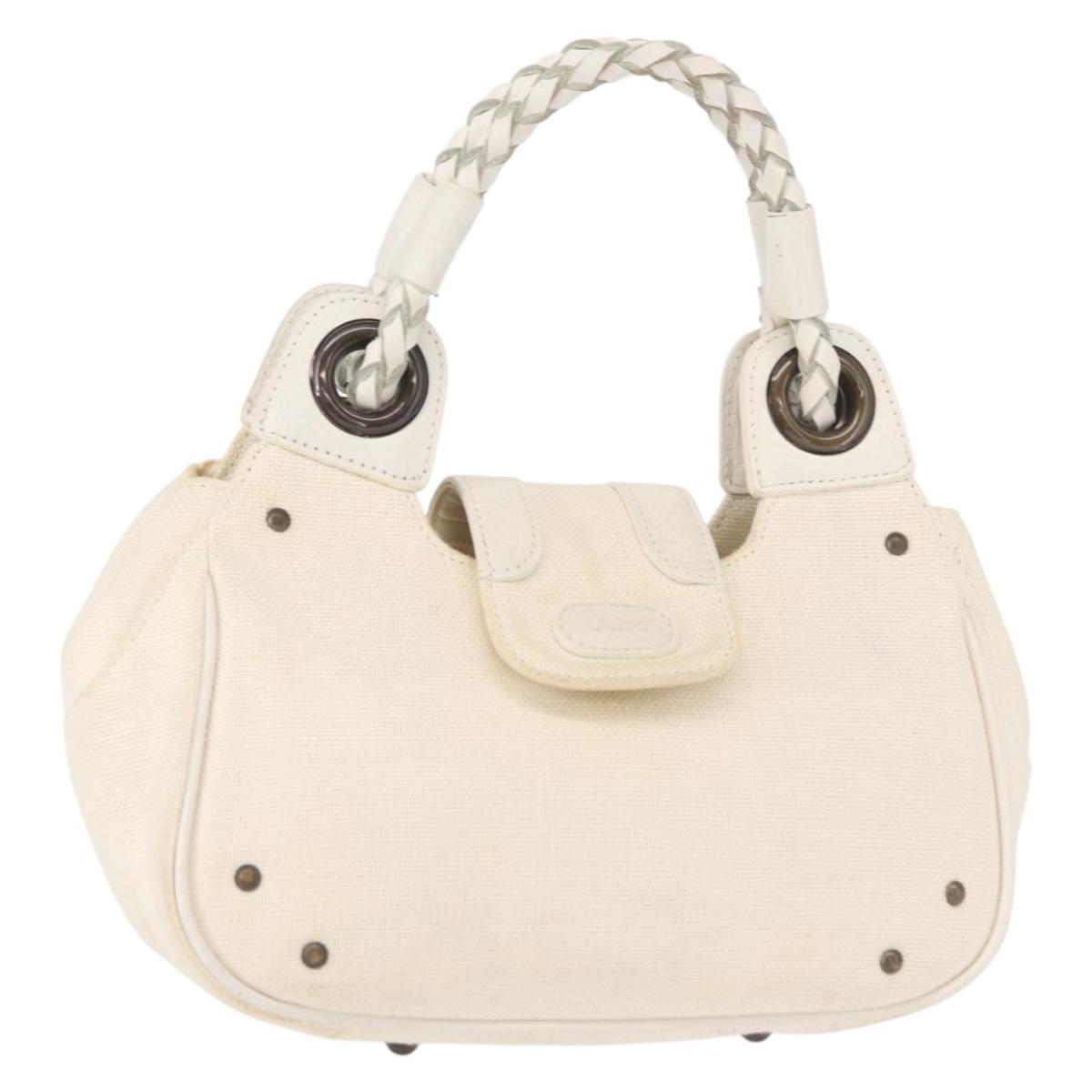 Chloe Hand Bag Canvas Leather White Auth mr1648