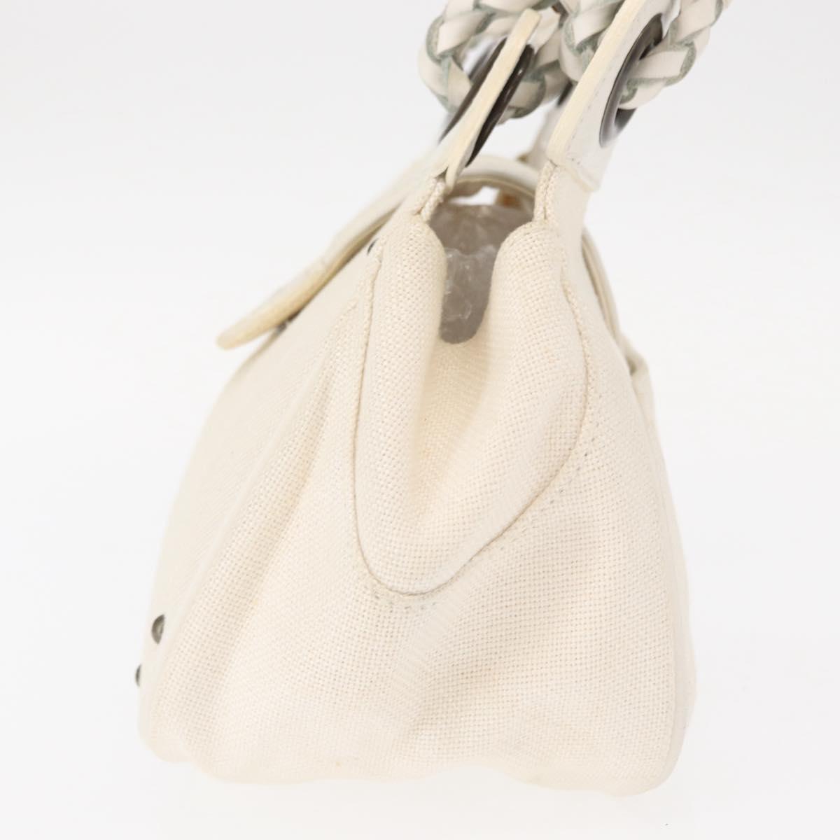 Chloe Hand Bag Canvas Leather White Auth mr1648