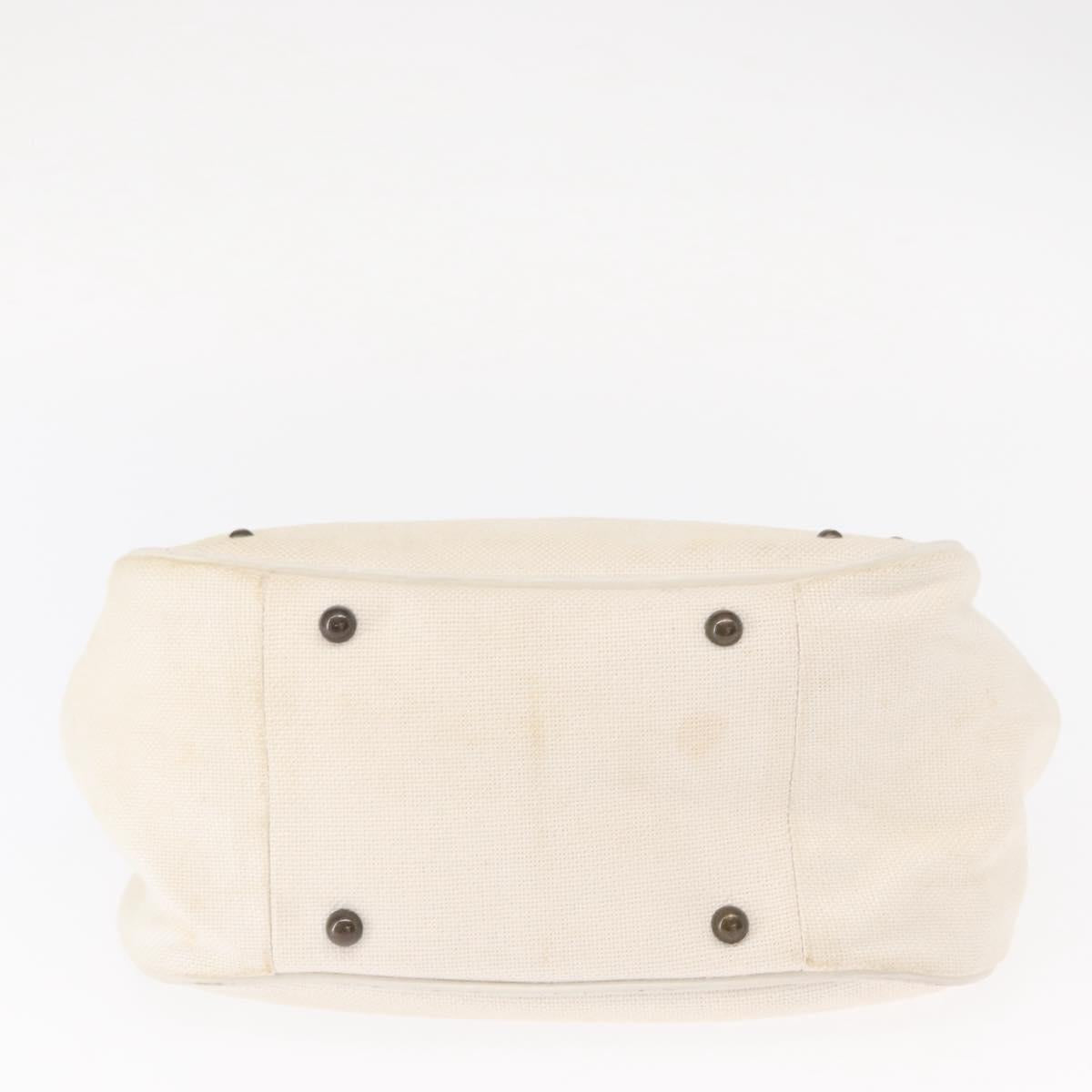 Chloe Hand Bag Canvas Leather White Auth mr1648