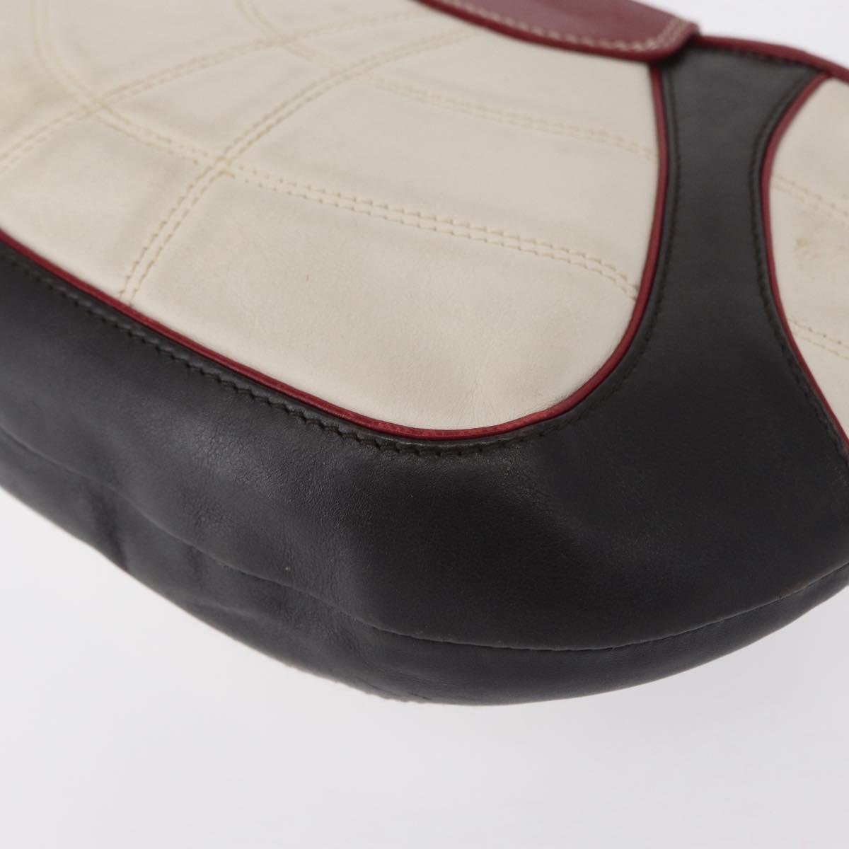 CELINE World Cup 2002 Shoulder Bag Leather White Black Silver Auth mr1649