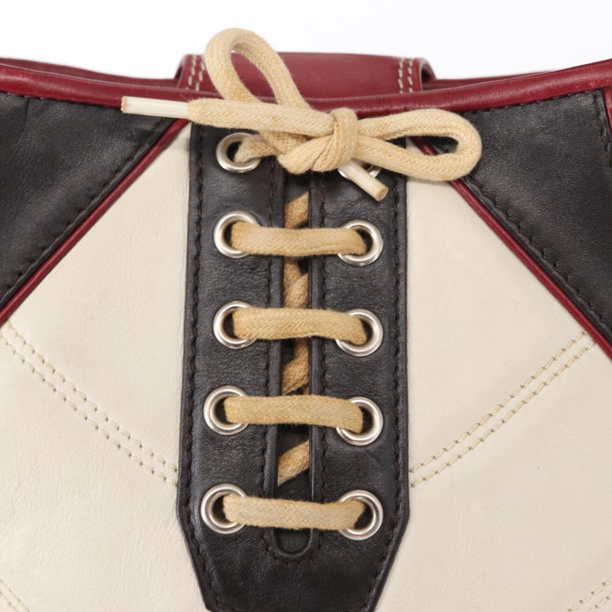 CELINE World Cup 2002 Shoulder Bag Leather White Black Silver Auth mr1649