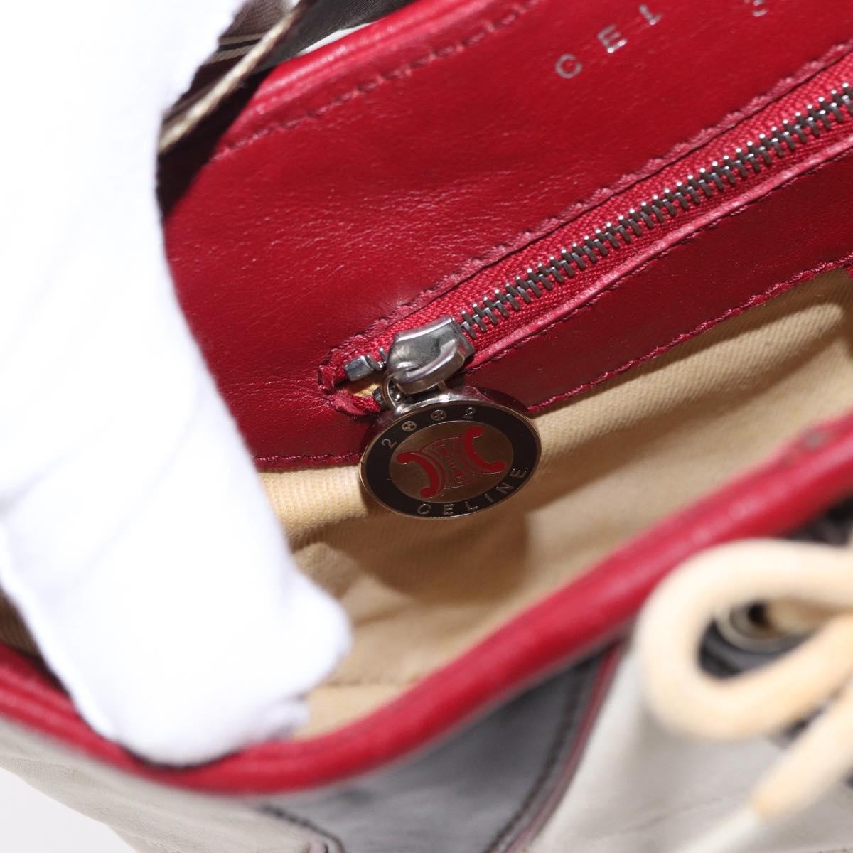 CELINE World Cup 2002 Shoulder Bag Leather White Black Silver Auth mr1649