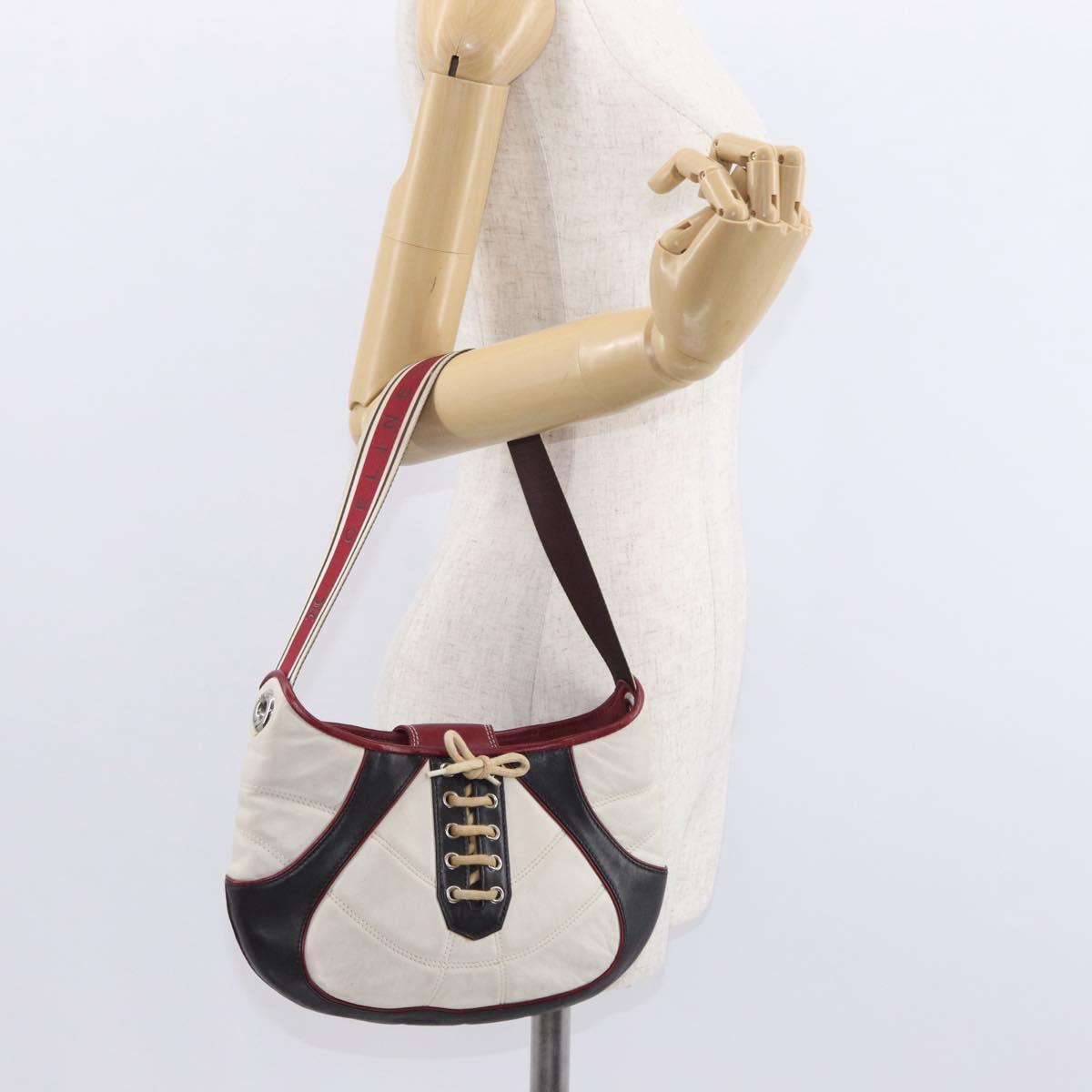 CELINE World Cup 2002 Shoulder Bag Leather White Black Silver Auth mr1649