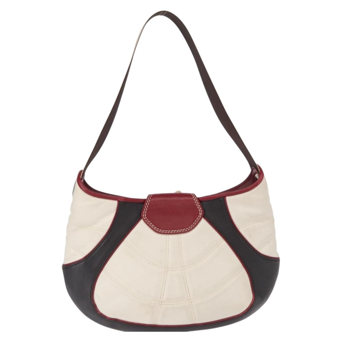 CELINE World Cup 2002 Shoulder Bag Leather White Black Silver Auth mr1649