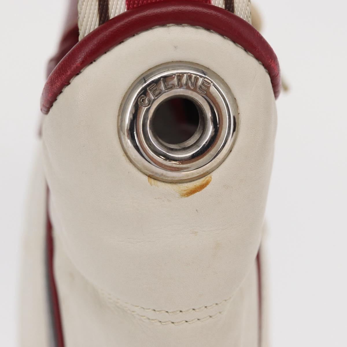 CELINE World Cup 2002 Shoulder Bag Leather White Black Silver Auth mr1649