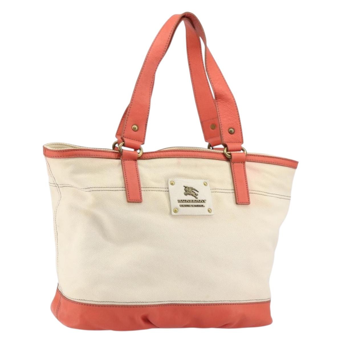 BURBERRY Blue Label Hand Bag Canvas Leather Beige Orange Auth mr1650