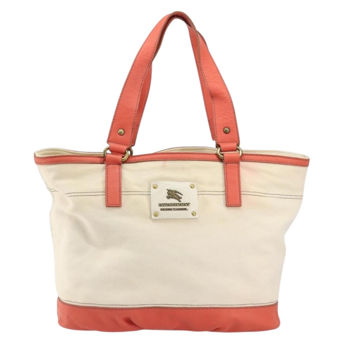 BURBERRY Blue Label Hand Bag Canvas Leather Beige Orange Auth mr1650
