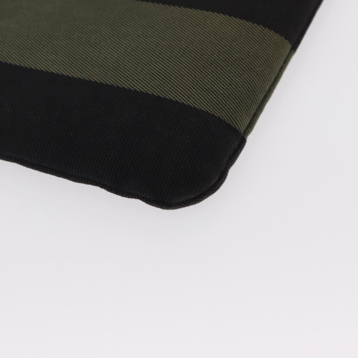 SAINT LAURENT Clutch Bag Canvas Leather Black Khaki Silver Auth mr1652